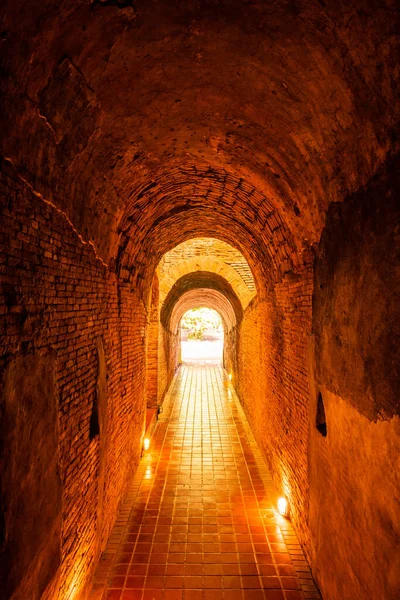 stock image The ancient tunnel of Umong temple, Thailand.