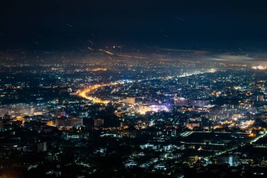 Chiangmai city with fireworks in the night, Thailand.