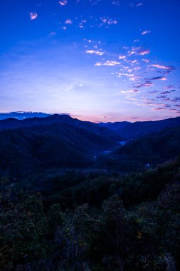 Mountain view  with mist at Wat Phrathat Doi Leng view point, Thailand.