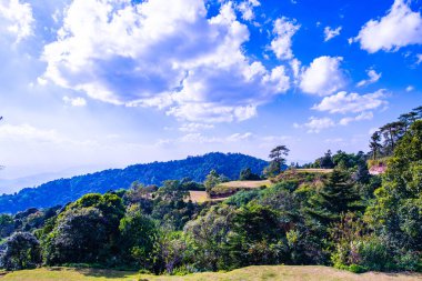 The mountains view with tent yard in Huai Nam Dang national park, Thailand.