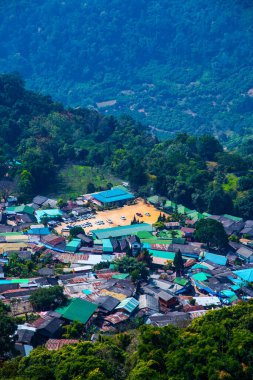 Mountain view with Doi Pui Mong hill tribe village, Thailand.