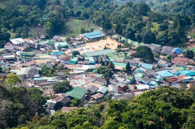 Mountain view with Doi Pui Mong hill tribe village, Thailand.