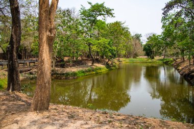 Si Satchanalai tarihi parkında eski bir gölet, Tayland.