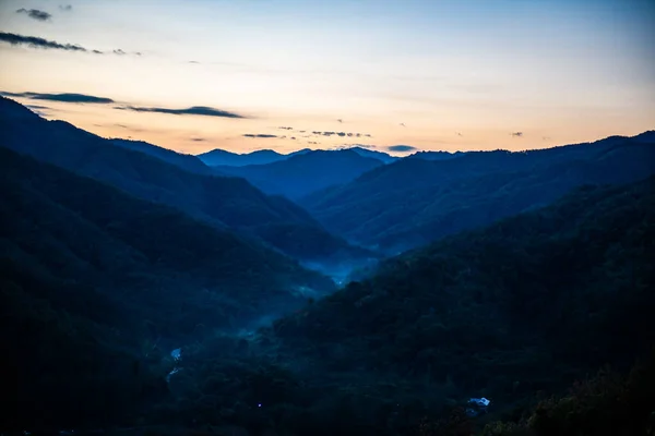 Mountain view  with mist at Wat Phrathat Doi Leng view point, Thailand.