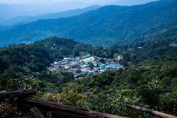 Vista Montaña Con Doi Pui Mong Pueblo Tribu Colina Tailandia — Foto de Stock