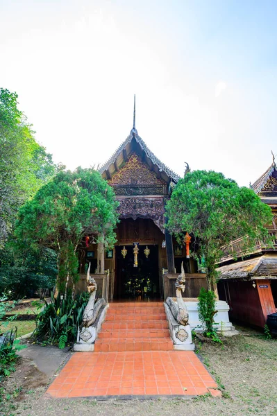 Starověká Dřevěná Budova Wat Luang Khun Win Provincii Chiangmai Thajsko — Stock fotografie
