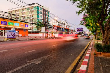 CHIANG MAI, THAILAND - April 13, 2021 : Evening Street at Hua Lin Corner in Chiangmai Province during Songkran Festival, Thailand.