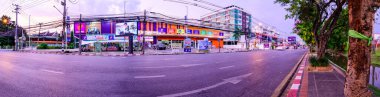 CHIANG MAI, THAILAND - April 13, 2021 : Panorama View of Street at Hua Lin Corner in Chiangmai Province during Songkran Festival, Thailand.