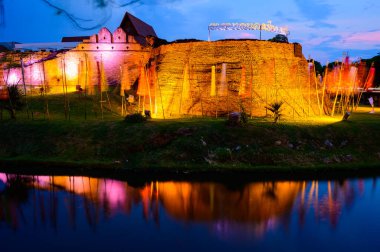 CHIANG MAI, THAILAND - April 13, 2021 : City Moat and Hua Lin Corner in Chiangmai Province during Songkran Festival at Evening, Thailand.