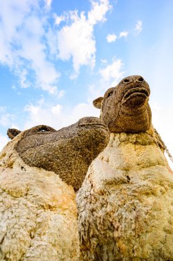 Sheep Straw Puppet with Blue Sky at Chiang Mai Province, Thailand.