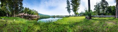 Panorama of Huay Tueng Thao Reservoir in the morning, Chiang Mai Province.