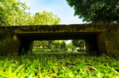Public park with bench frame in Chiang Mai Province, Thailand.