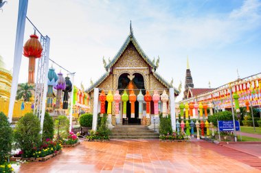 Old church of Phra That Hariphunchai Temple during Yee Peng Festival, Lamphun Province.