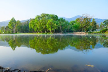 Huay Tueng Thao Lake in the early morning, The lake offers beautiful scenery and fresh air, Chiang Mai Province.
