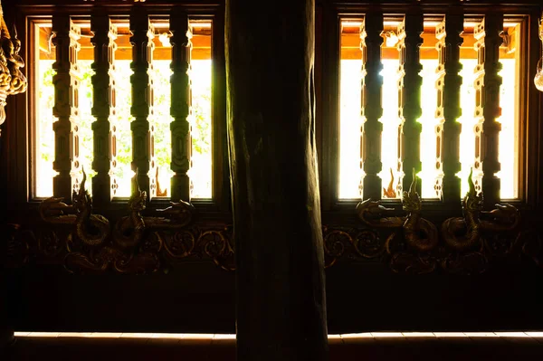 Wooden Window Thai Style Temple Chiangmai Province Thailand — Stockfoto
