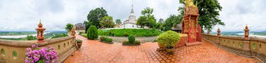 CHIANG RAI, THAILAND - July 18, 2020 : Panorama of Wat Phrathat Pha Ngao View Point, Chiang Rai Province.