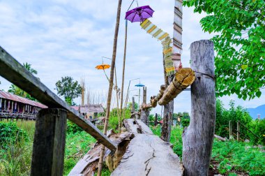 Small Wood Bridge in Park at Pua District, Nan Province.
