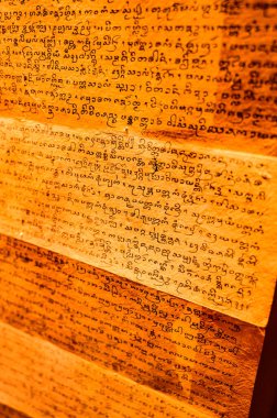 CHIANG MAI, THAILAND - February 11, 2021 : Lanna Alphabet in Ancient Book, Chiang Mai Province.