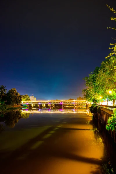 Nawarat Bridge Ping River Night Chiang Mai Province Thailand — Foto de Stock