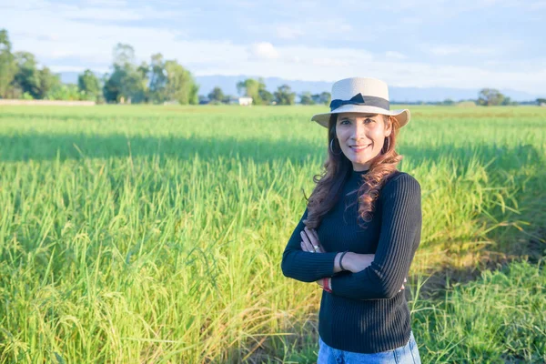 Thai Female Rice Field Background Phayao Province — Stock fotografie
