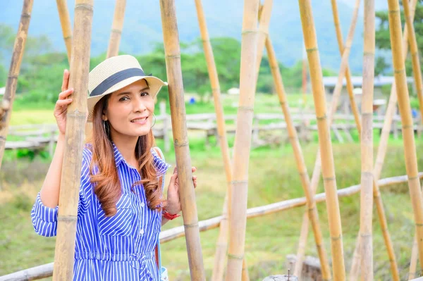 Thai Girl Blue Dress Park Background Nan Province — Stock fotografie