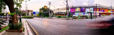 CHIANG MAI, THAILAND - April 13, 2021 : Panorama View of Street at Hua Lin Corner in Chiangmai Province during Songkran Festival, Thailand.