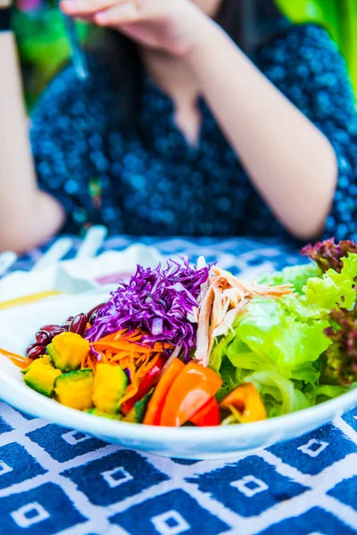 stock image Chicken salad with dressing on the table, Thailand.