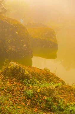 Tayland 'da sisli göl manzarası.
