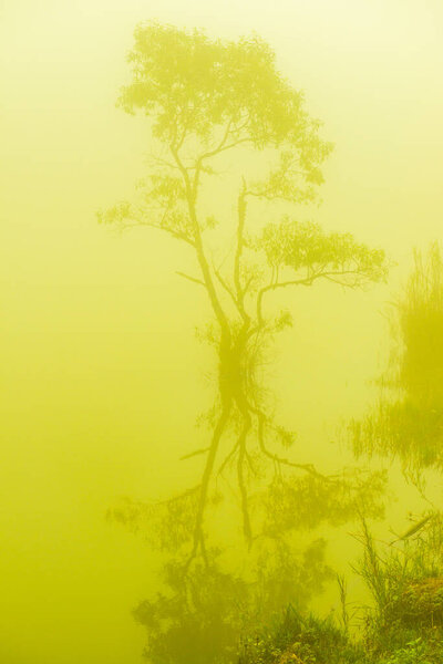 Lake view with fog in Thai, Thailand.