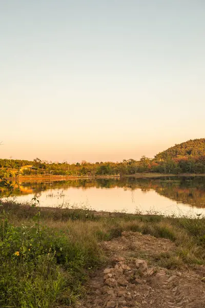 stock image Mountain and lake with sunlight, Thailand.