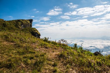 Chiangrai, Tayland 'da Fog Sea ile Phu Chi Fa Manzara Noktası.
