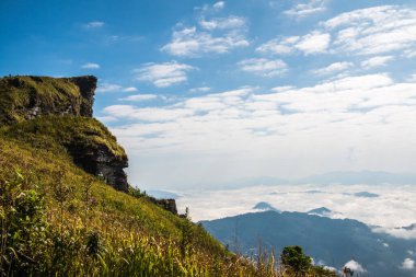 Chiangrai, Tayland 'da Fog Sea ile Phu Chi Fa Manzara Noktası.