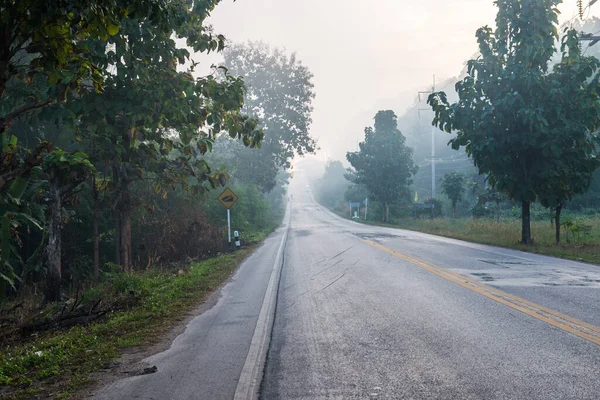 Camino Con Niebla Invierno Tailandia — Foto de Stock
