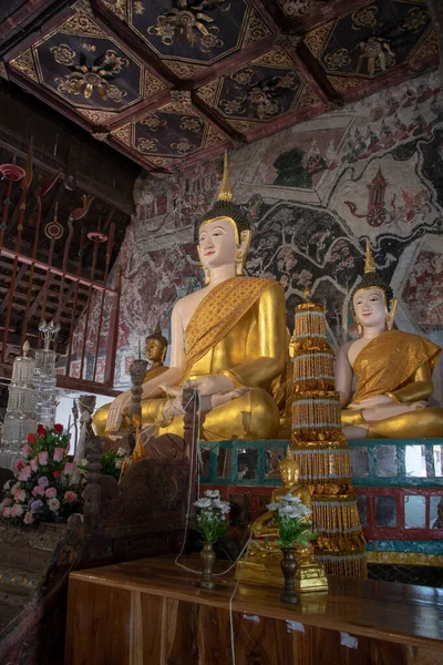 Όμορφη Βούδα Αρχαία Τοιχογραφία Στο Ναό Rong Ngae Ταϊλάνδη — Φωτογραφία Αρχείου