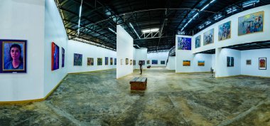 NAN, THAILAND - November 5, 2020 : Panorama View of Nan Riverside Art Gallery in Tha Wang Pha District, Thailand.