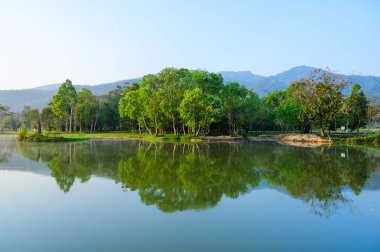 Huay Tueng Thao Lake in the early morning, The lake offers beautiful scenery and fresh air, Chiang Mai Province.