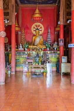 CHIANG MAI, THAILAND - March 19, 2022 : Ancient Buddha statue in Wat Luang Khun Win at Chiangmai Province, Thailand.