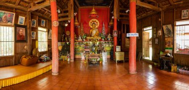 CHIANG MAI, THAILAND - March 19, 2022 : Inside Panorama of Thai Style Old Building at Wat Luang Khun Win, Chiangmai Province.