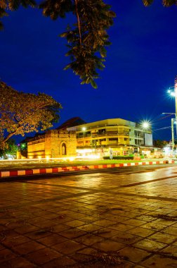 CHIANG MAI, THAILAND - May 10, 2021 : Chang Phuak Gate at Night in Chiang Mai Province, Thailand.