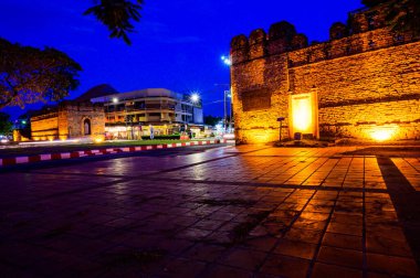 CHIANG MAI, THAILAND - May 10, 2021 : Chang Phuak Gate at Night in Chiang Mai Province, Thailand.