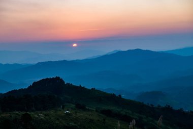 Mountain View of Doi Chang Mup Viewpoint at Sunset, Chiang Rai Province.