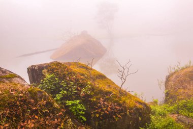 Tayland 'da sisli göl manzarası.