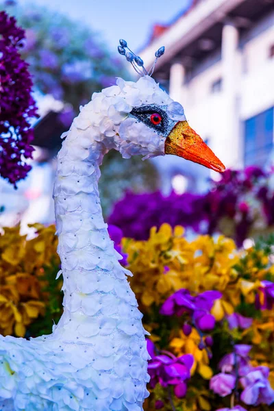stock image White peacock statue made from foam and cloth, Thailand.