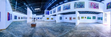 NAN, THAILAND - November 5, 2020 : Panorama View of Nan Riverside Art Gallery in Tha Wang Pha District, Thailand.
