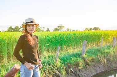 Thai Female with Rice Field Background, Phayao Province.