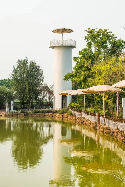 Göl kenarındaki deniz feneri, Tayland.