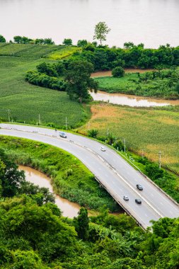 Tayland 'ın Chiang Saen şehrindeki yol manzarası..