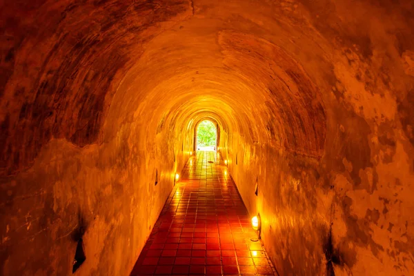 stock image The ancient tunnel of Umong temple, Thailand.