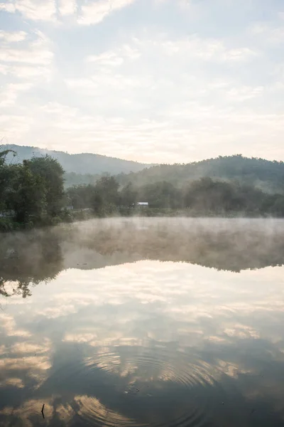 stock image Lake with mountain in winter, Thailand.