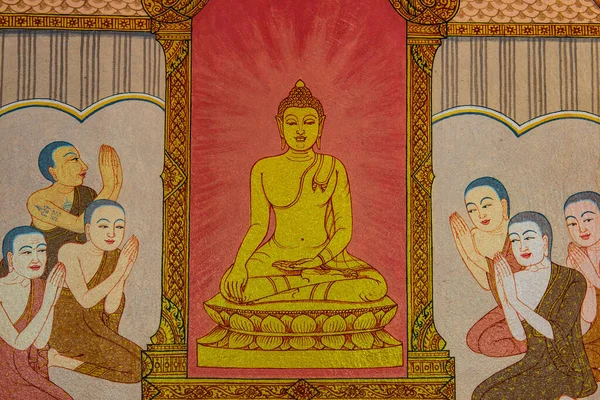 Buddha Ritning Vägg Thailand — Stockfoto